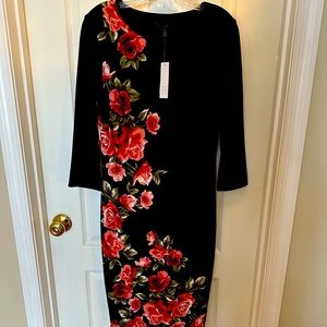 NWT Small White House Black Market Black and Floral Cocktail Dress